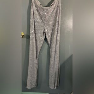 Showpo silver sequin flare pants, size 10, new with tags